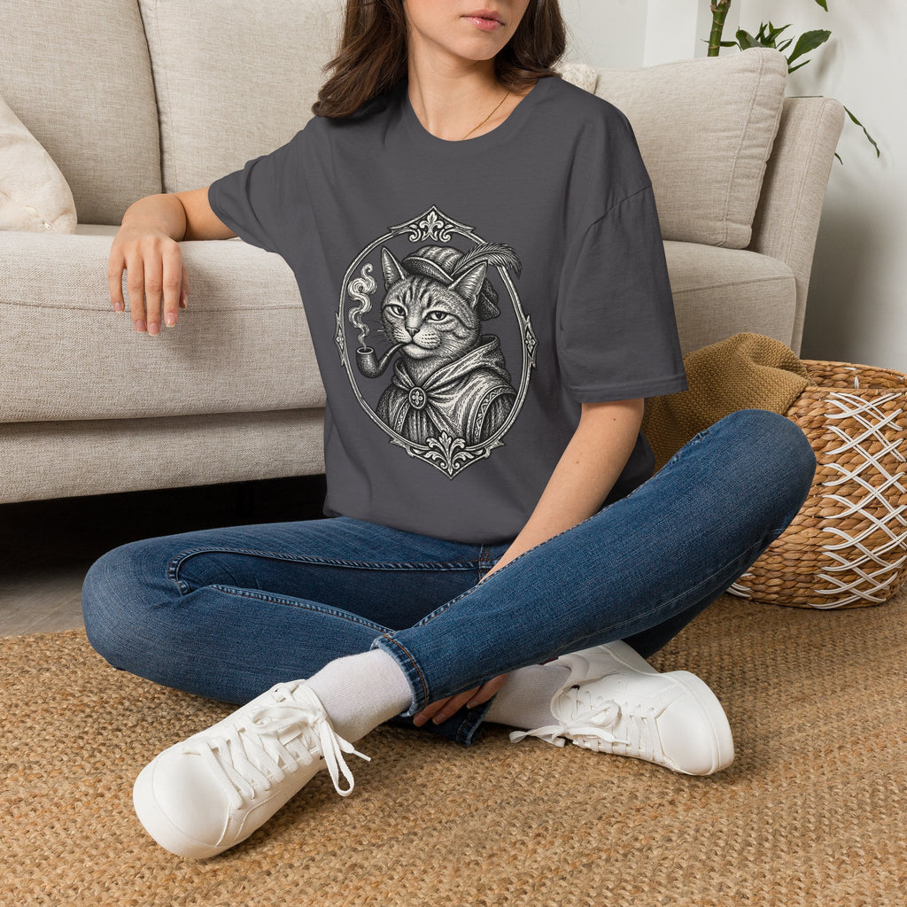Steampunk Cat Portrait T-Shirt | Victorian Cat with Top Hat and Pipe